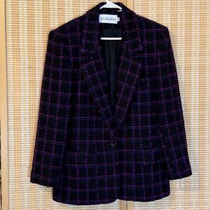 JH Collectibles Womens 10 Plaid One-Button‎ Blazer Jacket Y2K 90's Shoulder Pads